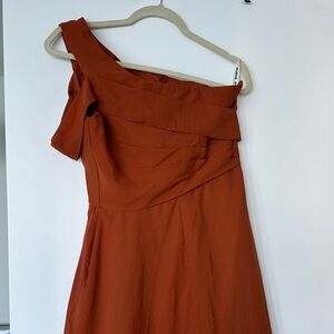 Elegant One-Shoulder Rust or Burned Orange Dress